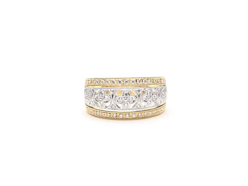 Gold Two-Tone Open Floral Diamond Ring