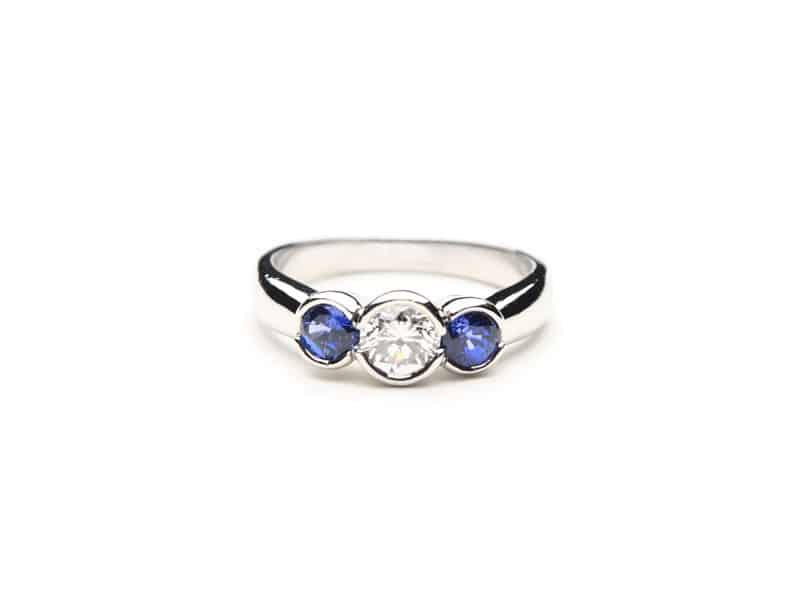 Triple Bezel Diamond and Sapphire Ring